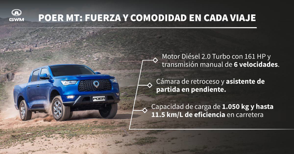 Camioneta doble cabina Poer MT en terreno díficil.